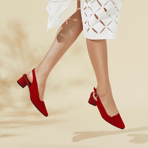 Vivaia Shoes - Vivaia Slingback Block Heel Knit Pointed Toe Pumps Red Shoes‎ Size EU/37 US/6.5